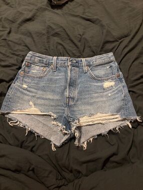 Levi's Light Blue Distressed Denim Shorts